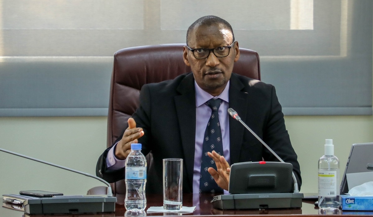 Central Bank Governor John Rwangombwa addresses the media during a news briefing in Kigali on August 11. Photo by Dan Nsengiyumva