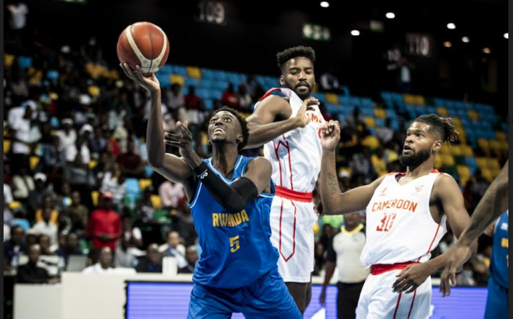 Rwanda National Basketball team’s US-based Center, Noah Bigirumwami during the game. Photo: File.