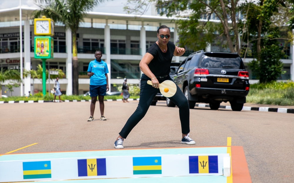 Minister of Sports Aurore Munyagaju during the official launch in Kigali on November 10. All photos by Olivier Mugwiza