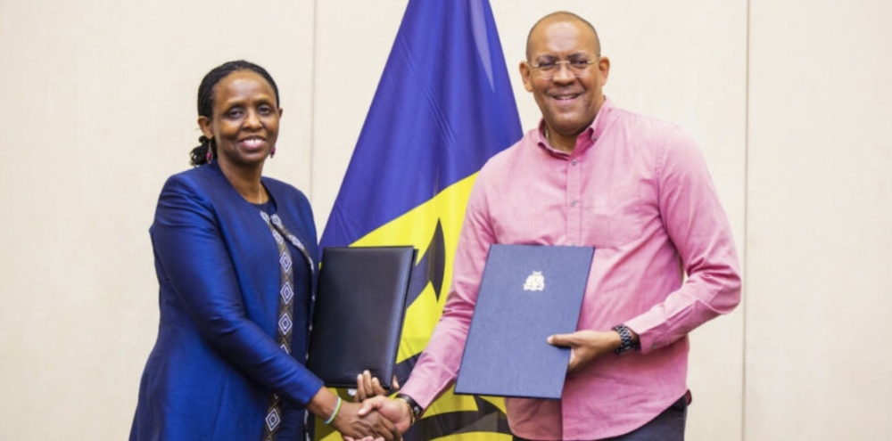 Minister of Foreign Affairs and Foreign Trade of Barbados, Kerrie Symmonds and the President of AGRA, Dr. Agnes Kalibata after signing the agreement in Kigali on November 11. Courtesy