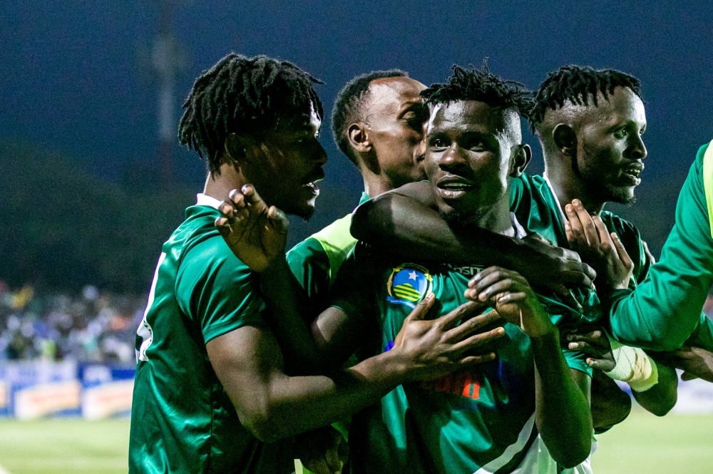 SC Kiyovu players celebrate a crucial win over Rayon Sports at Kigali Stadium on Friday, November 11. The Green Baggies beat rivals the Blues 2-1 during the most anticipated league match. Photos by Olivier Mugwiza