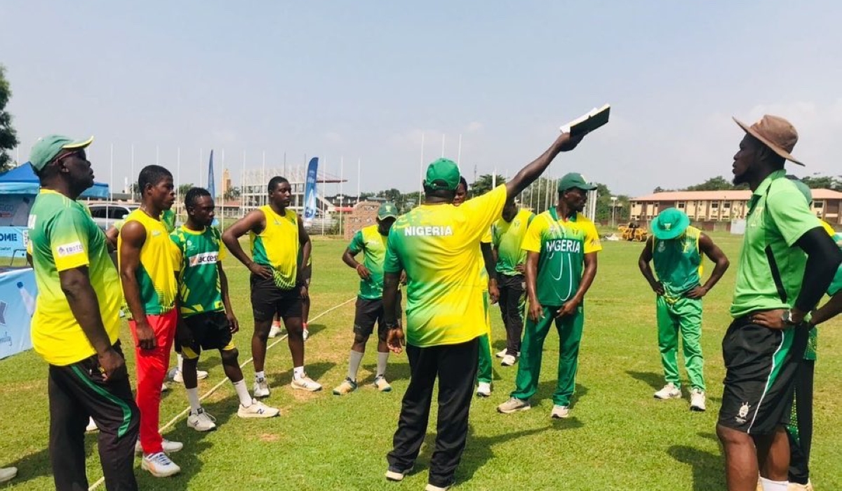 Nigerian coaches give instructions to the players during a training session in Nigeria.