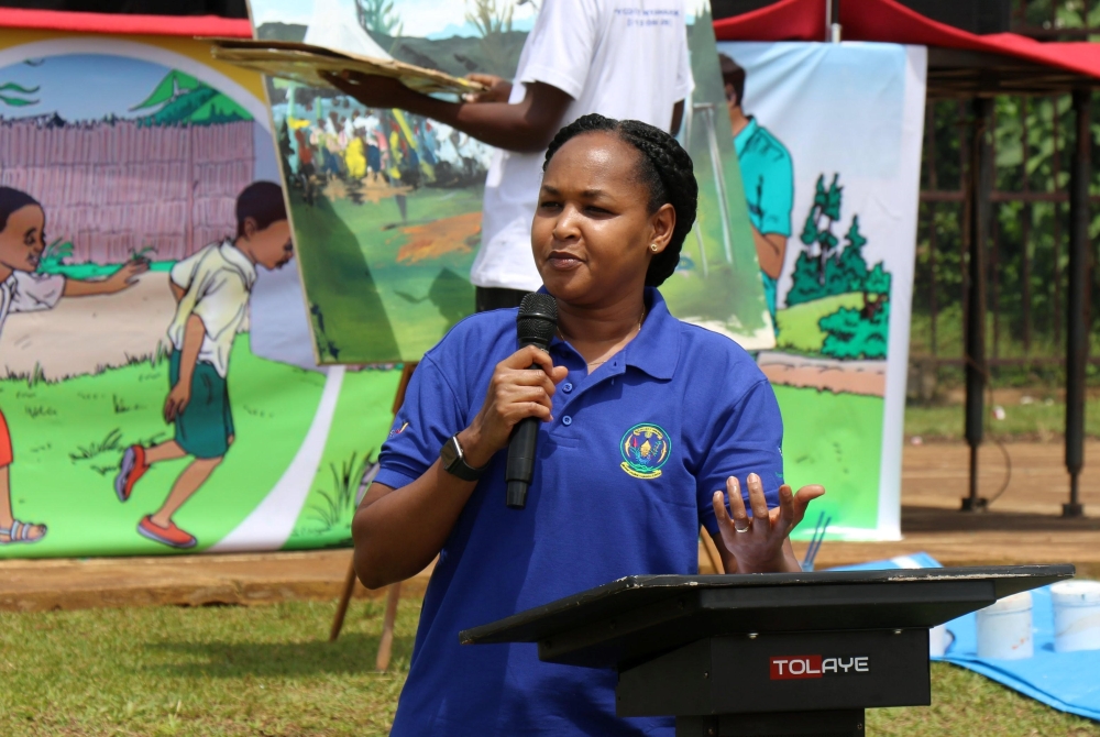 Minister of Youth and Culture Rosemary Mbabazi speaking to participants yesterday in Nyamasheke District