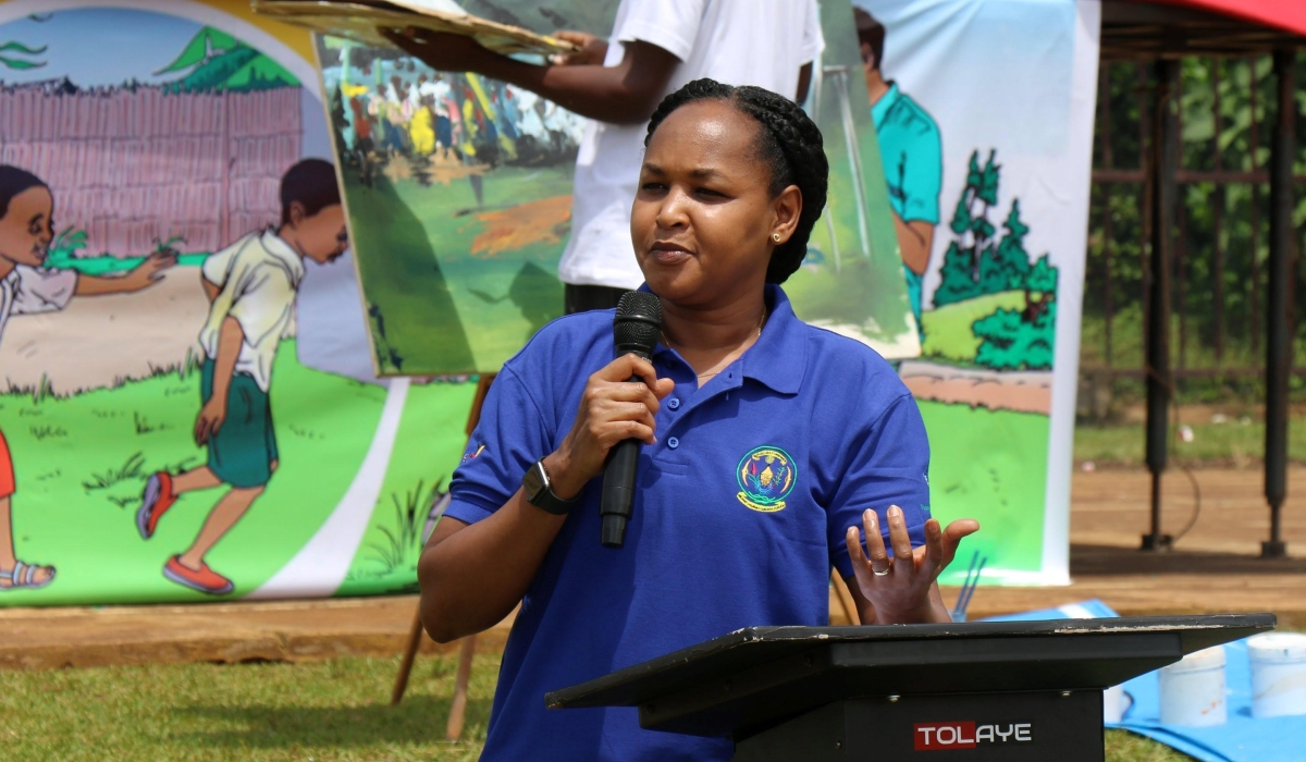 Minister of Youth and Culture Rosemary Mbabazi speaking to participants yesterday in Nyamasheke District