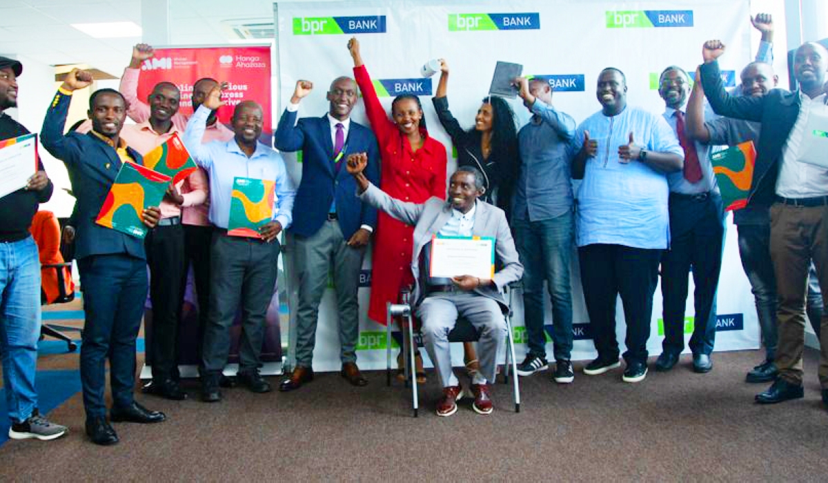 Some of the graduates celebrate the milestone after completing a four-month training program to aquire new skills . The graduation took place at BPR Bank’s headquarters on November 11. All Photos by Dan Kwizera Gatsinzi