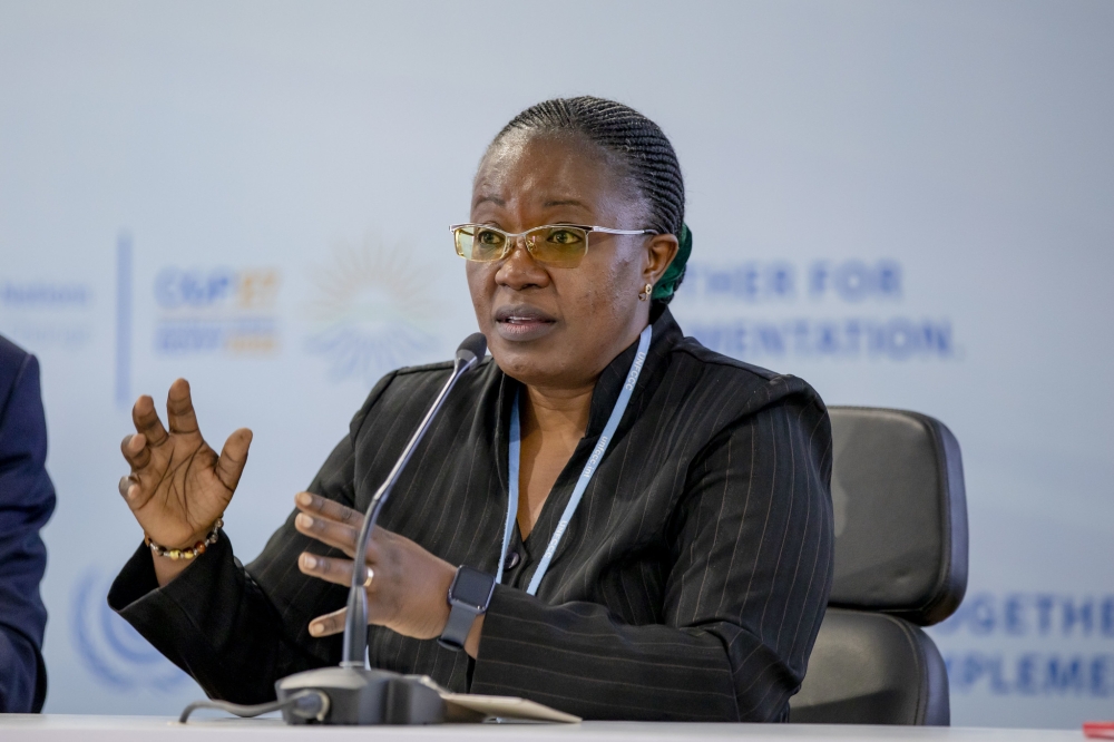 The Minister of Environment Jeanne d’Arc Mujawamariya speaks at the COP27 UN climate summit
in Sharm el-Sheikh, Egypt. Photo: Courtesy.