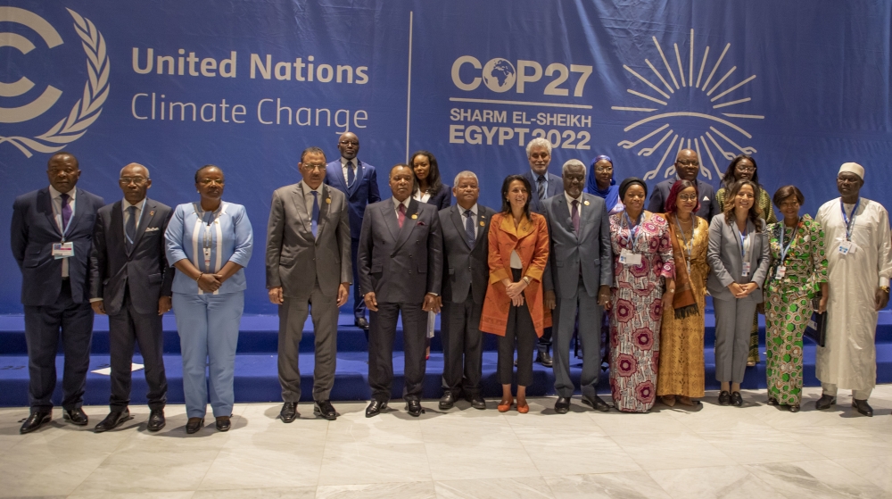 Officials in a group photo at the COP27 in Egypt. More than $150 million climate finance was
announced at the 27th climate change conference in Egypt to accelerate Africa’s adaptation to
climate change. Photo: File.