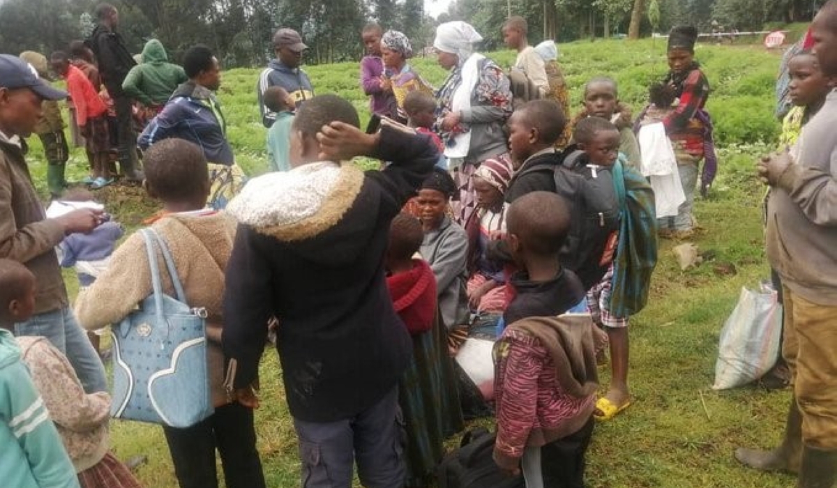 Some of the 89 DR Congo citizens who arrive in Bugeshi Sector in Rubavu on Sunday, November 13. They are fleeing from fights between the government forces FARDC and M23 rebels group. Photo Courtesy