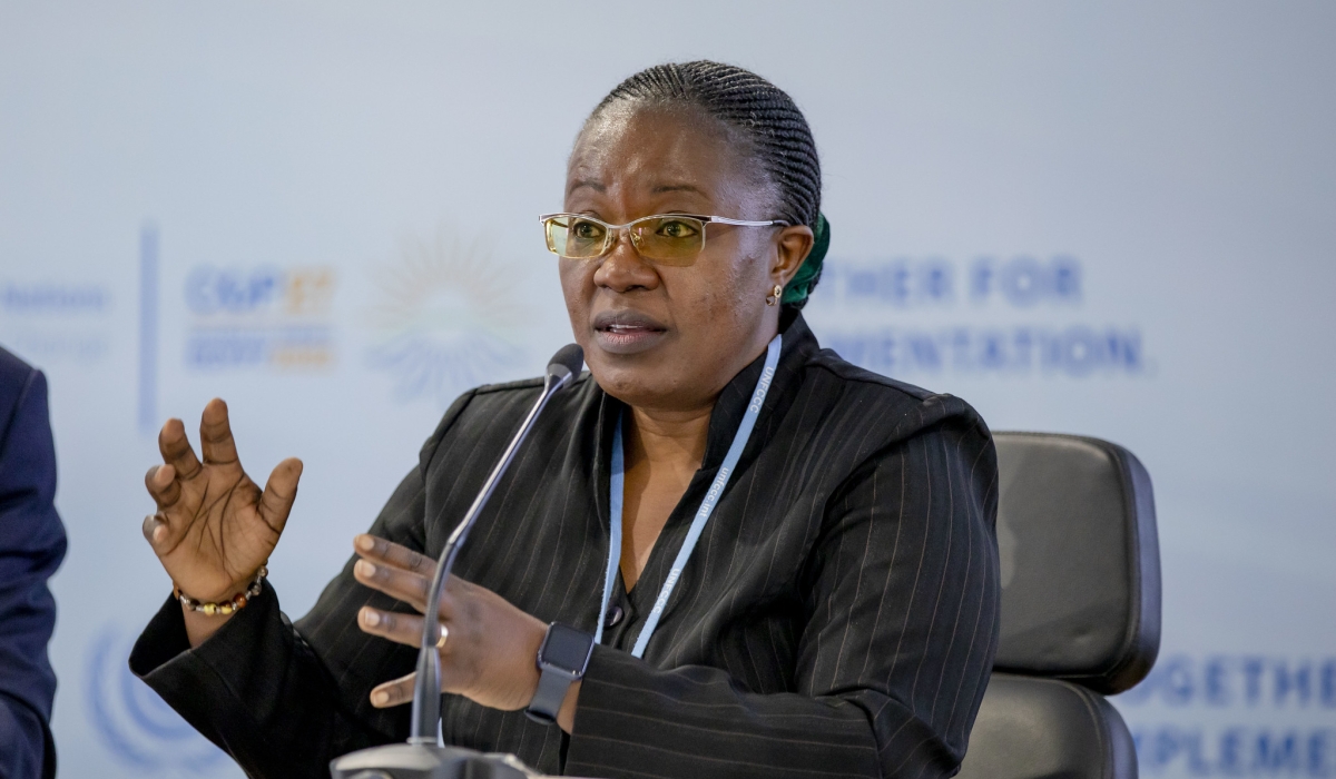 The Minister of Environment Jeanne d’Arc Mujawamariya speaks at the COP27 UN climate summit
in Sharm el-Sheikh, Egypt. Photo: Courtesy.