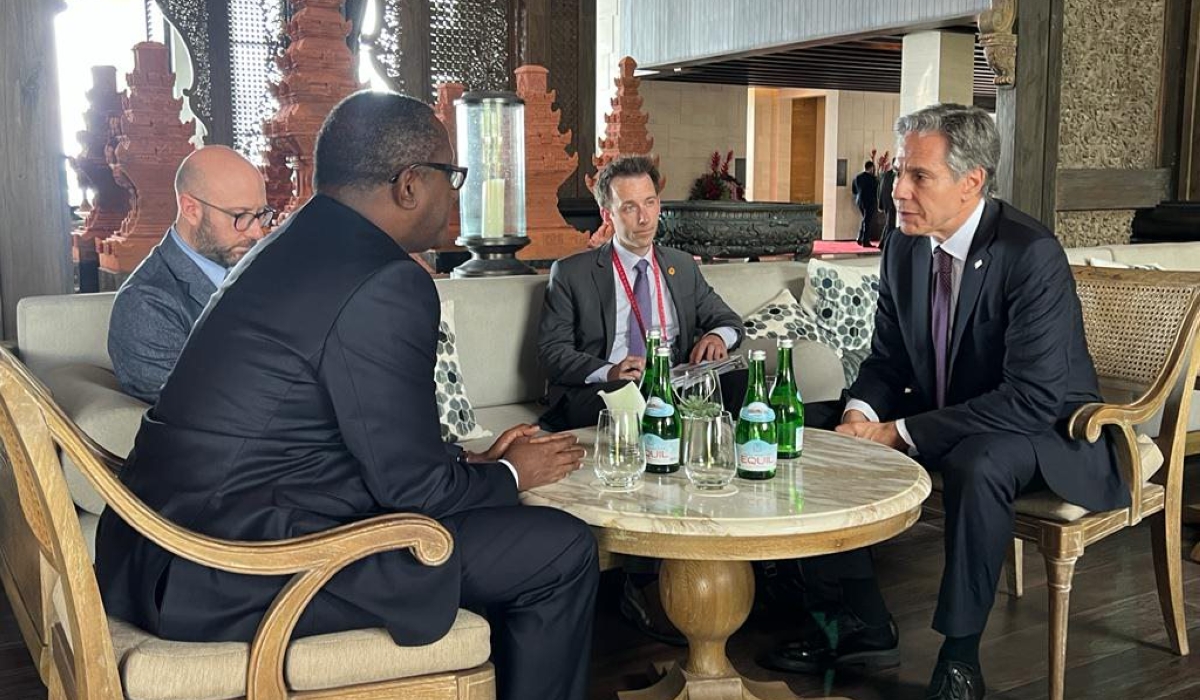 Minister of Foreign Affairs and International Cooperation  Vincent Biruta meets the US Secretary of State Antony J. Blinken, on the margins of the ongoing G20 summit in Indonesia, on Tuesday, November 15. Courtesy