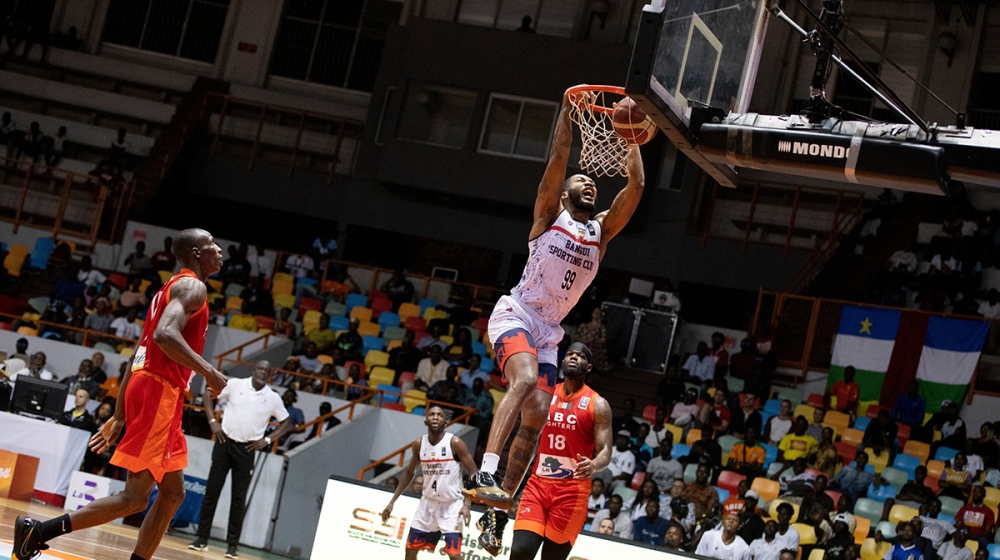 Bangui Sporting Club&#039;s center Kendall Gray finishes off a stylish lay-up to make points during the game against Abidjan Basket Club on November 15,2022. Bangui based team humiliate the host ABC, 72-67,  to extend their record to 4-0 streak, in their qualification for the Road to BAL Elite 16 Round. Courtesy