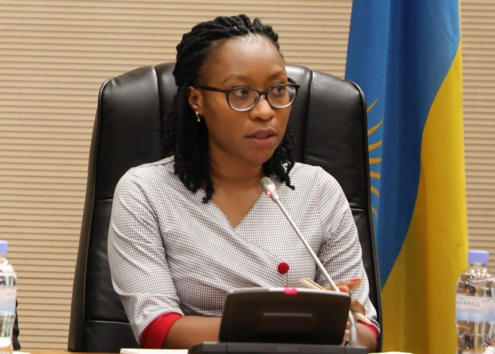 Jeannette Bayisenge, the Minister of Gender and Family Promotion addresses MPs while appearing before parliament on Tuesday, November 15. Courtesy