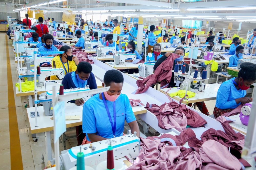 Workers on duty at Pink Mango, the garment factory in Kigali. Rwanda’s exports rose by 39.9 percent in the third quarter of 2022.File