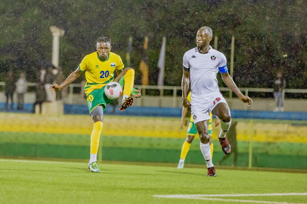 National football team striker Bienvenue controls the ball during a goalless draw against Sudan at Kigali Stadium on November 17. Courtesy