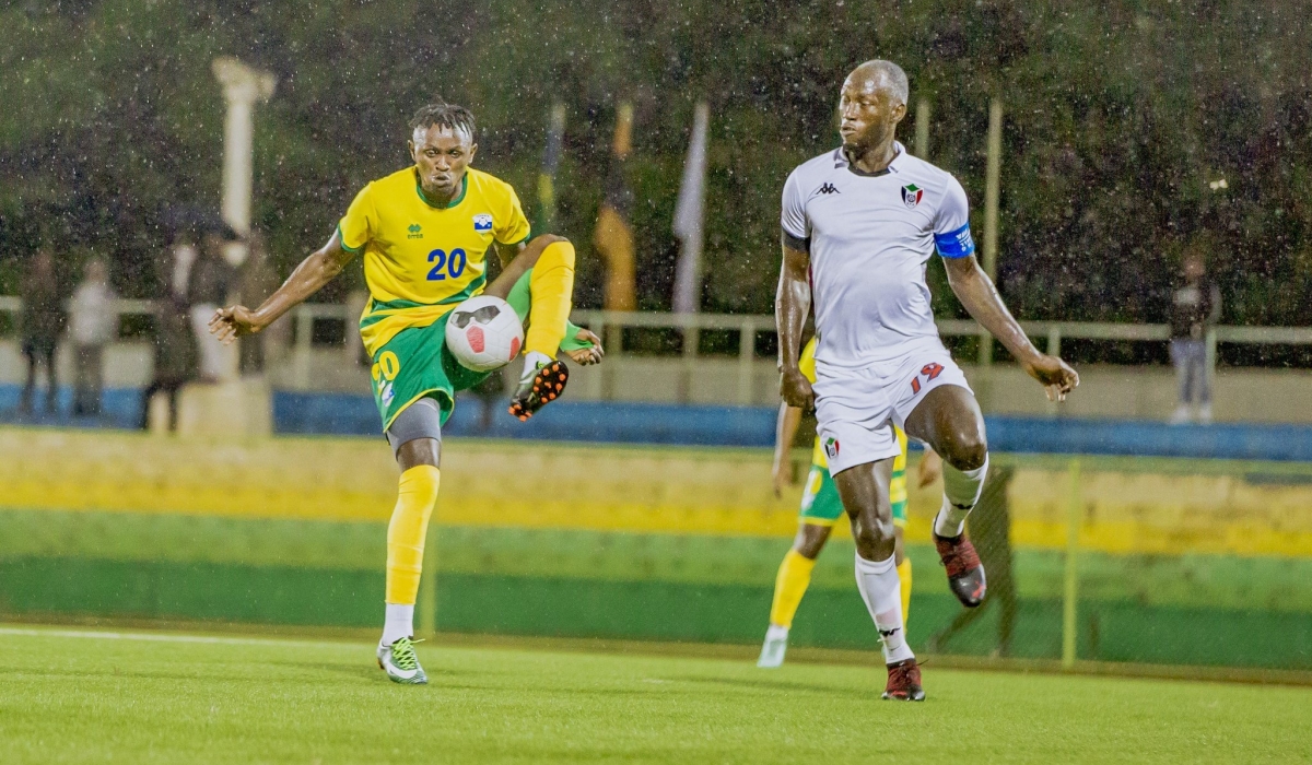 National football team striker Bienvenue controls the ball during a goalless draw against Sudan at Kigali Stadium on November 17. Courtesy