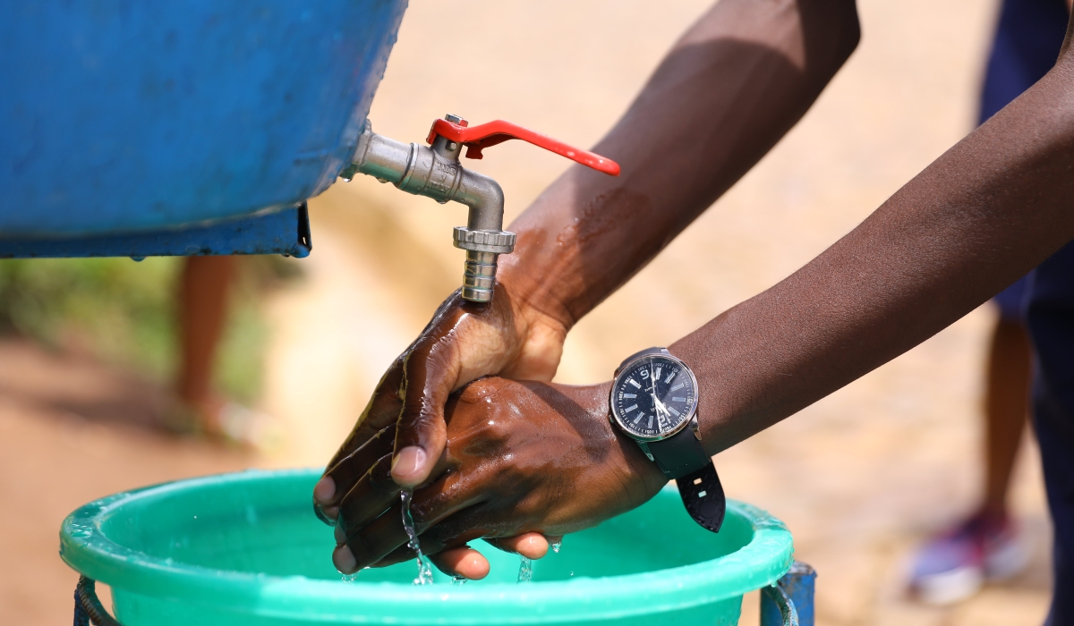 Students wash their hands at Group Scolaire Rugando in Kimihurura Sector Gasabo District. Sam Ngendahimana
