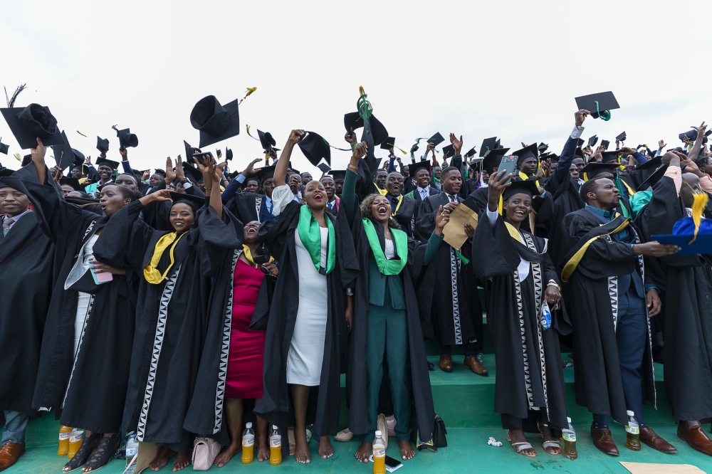 Graduates celebrate their milestone at Nyagatare Stadium on Friday, November 18.