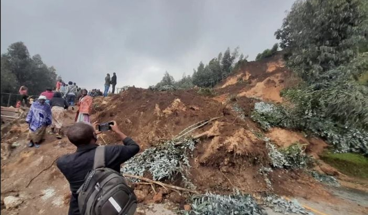 A view of  landslides on Mukamira Ngororero road in Western Province in 2019. Meteo has warned people living in high risk areas to leave so as not to be affected by landslides. Courtesy