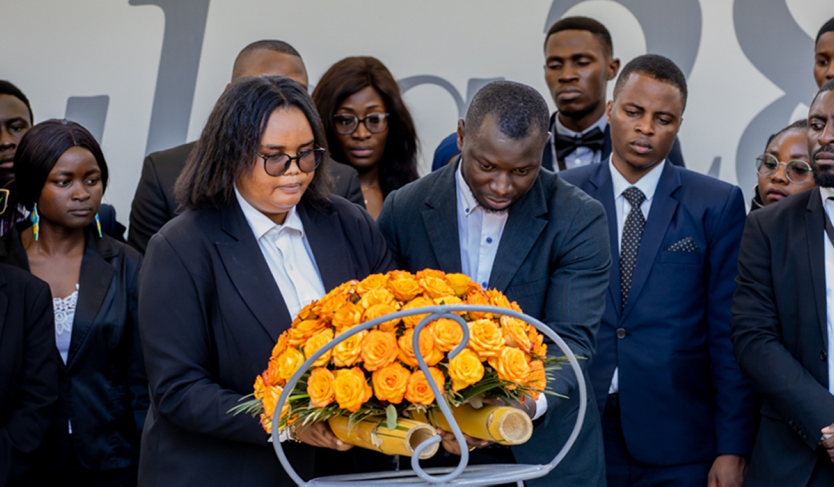 International students from the Institute of Legal Practice and Development Nyanza Campus lay A wreath at Kigali Genocide Memorial, on Monday, November 21. Courtesy.