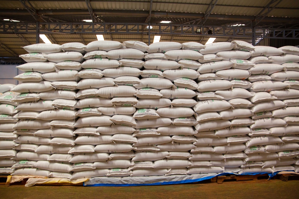 Piles of chia seed sacks kept in Akenes and Kernels store at Kigali Special Economic Zone on October 24. Dan Kwizera