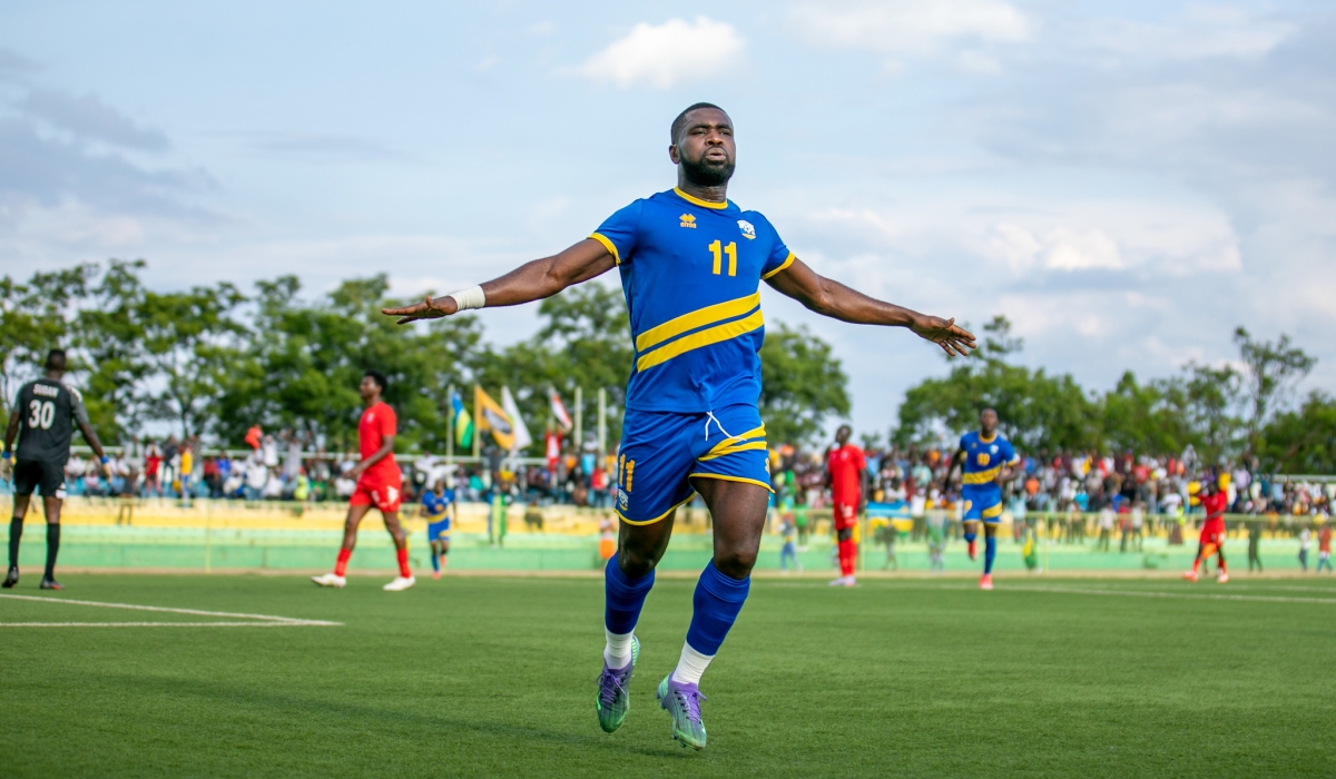 Rwanda National Team striker Gerard Gohou celebrates his goal during a friendly match against Sudan on Saturday November 19. The 33 year old striker is pleased to feature for the Rwandan national team. Olivier Mugwiza