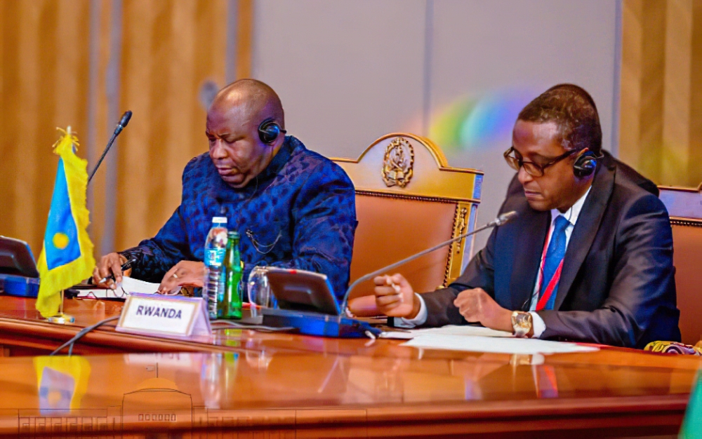Foreign Affairs minister Vincent Biruta and Burundi President Evariste Ndayishimiye  during  the mini-summit on the security crisis in eastern DR Congo on Wednesday, November 23 .