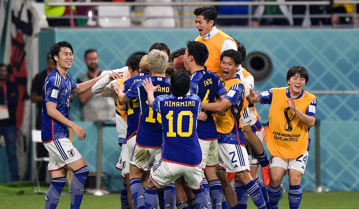 Japan players celebrate after beating Germany 2-1 during the World Cup on Wednesday , November 23 (1)