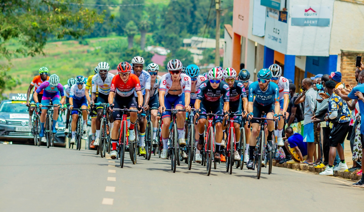 Tour du Rwanda cyclists climb one of hills in Kigali during Tour du Rwanda 2022. Courtesy