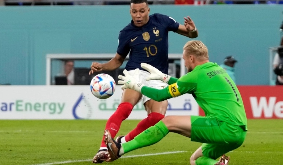 Denmark&#039;s goalkeeper Kasper Schmeichel was tested several times by France&#039;s Kylian Mbappe during the World Cup group D match [Thanassis Stavrakis/AP]