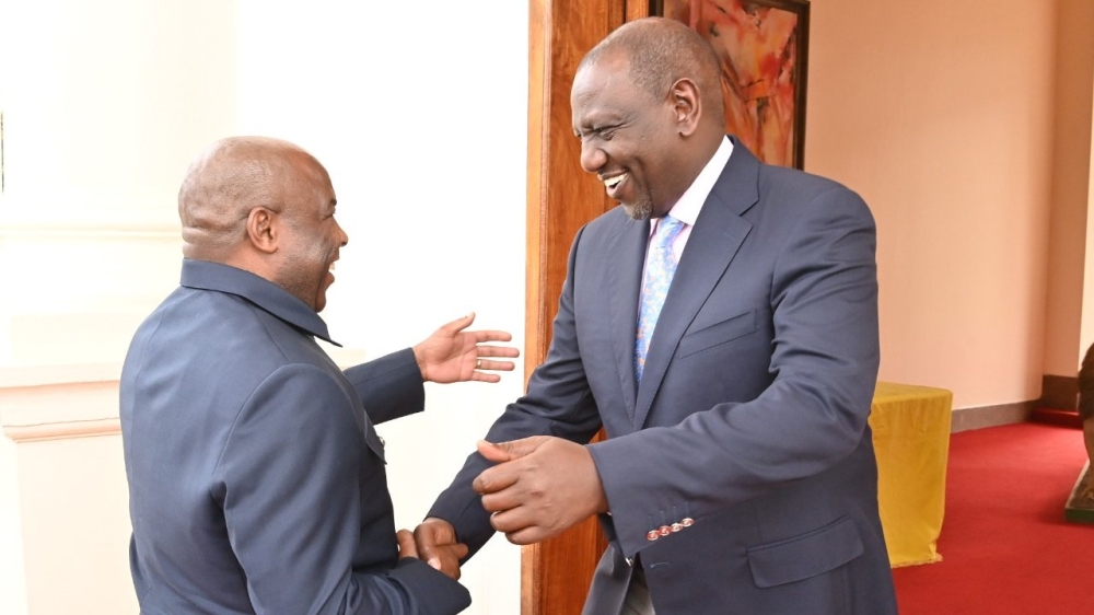 Kenyan President William Ruto receives his Burundian counterpart Evariste Ndayishimiye ahead of the third round of inter-Congolese peace talks. / Courtesy