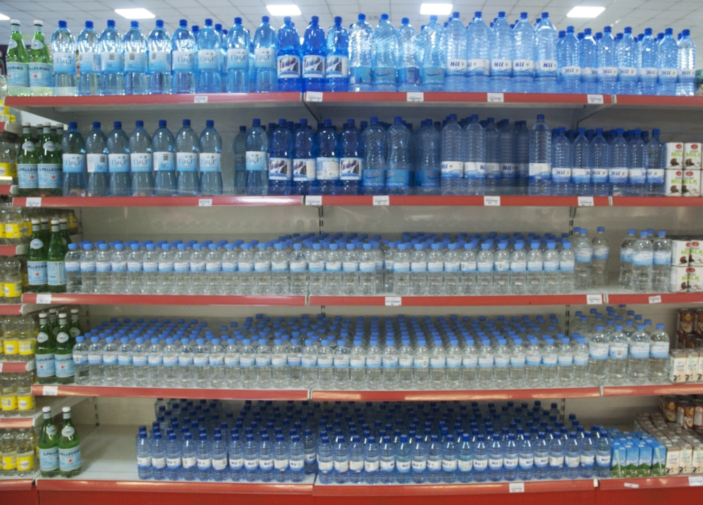  Single use plastic bottles in a supermarket in Kigali. Photo/ Craish Bahizi.