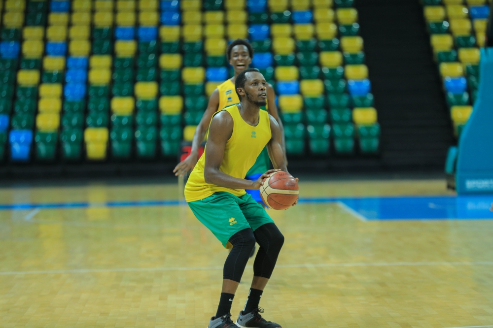 Forward Steven Hagumintwari with ball during a training session. Steven is one of six players of  of the 3x3 national basketball team. File.jpg