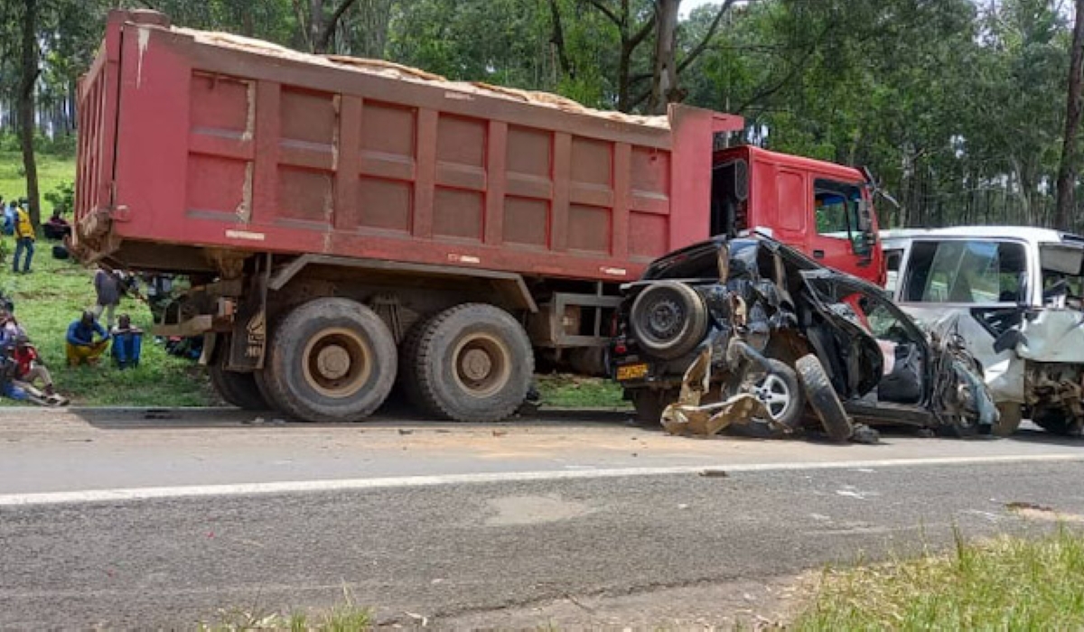 A scene of a fatal accident where a Howo truck collided with other vehicles in Kamonyi District. According to Rwanda National Police, a total of 1,971 people have been killed since 2020 because of road accidents countrywide. Courtesy, 