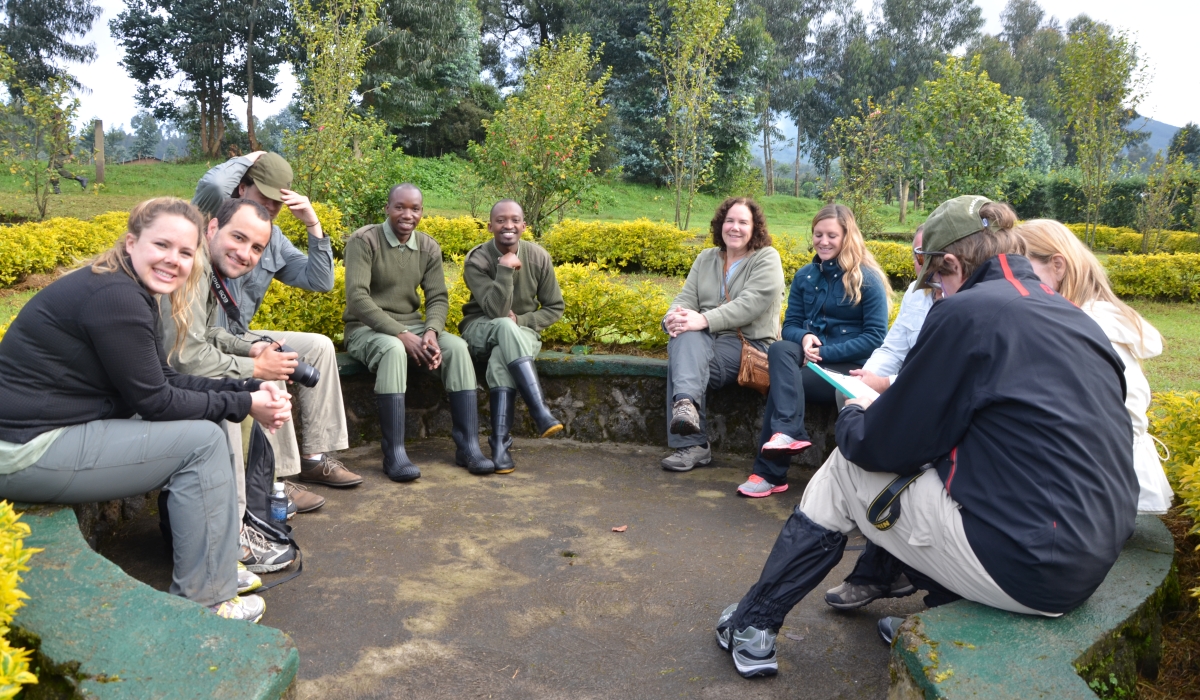 Tourists get some briefing before visiting mountain Gorillas in Volcanoes National Park. Sam Ngendahimana