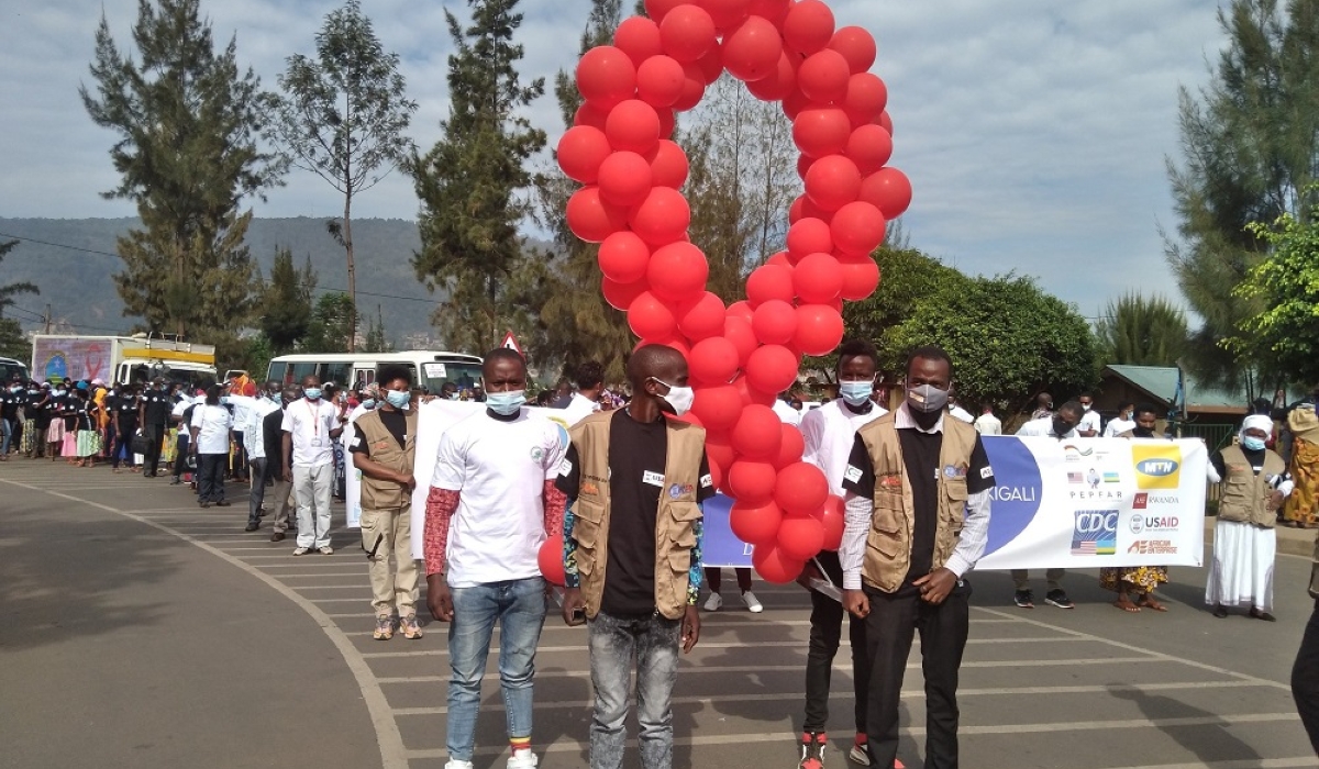 Campaigners during a walk to sensitize to people to fight against AIDS in Kigali in 2021. Rwanda will join the world to marrk AIDS Day on December 1. File