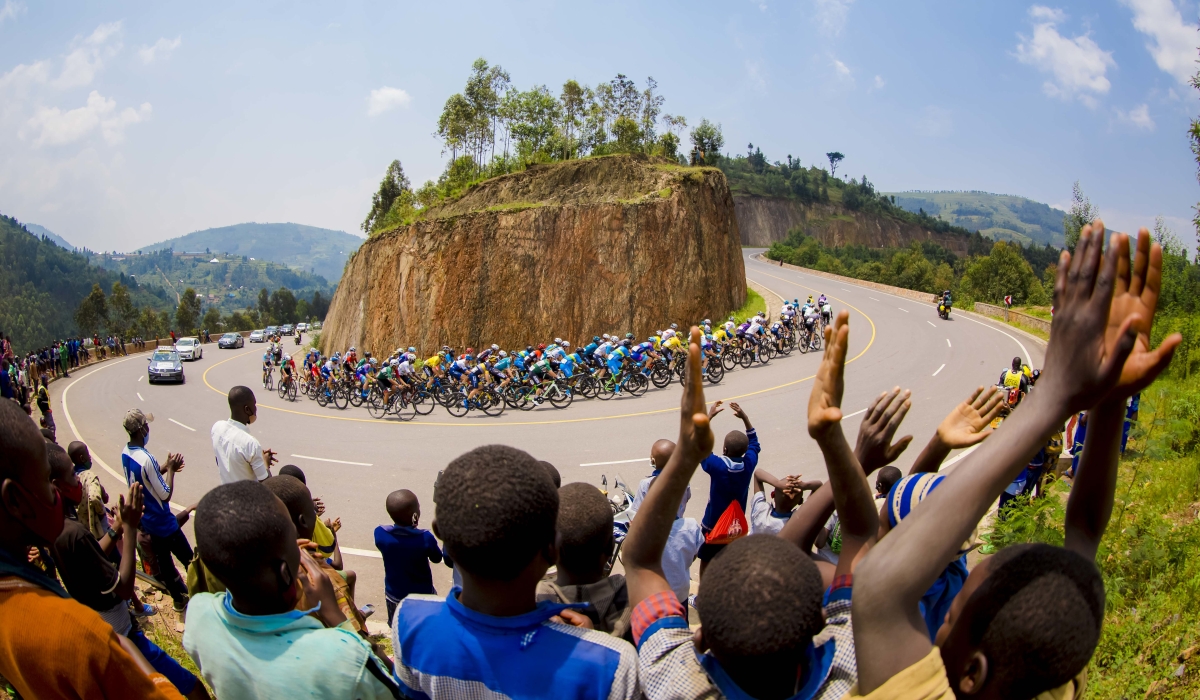 Cyclists ride in a pileton during the stage six of Tour du Rwanda on February 25, 2022. Photo: Courtesy.