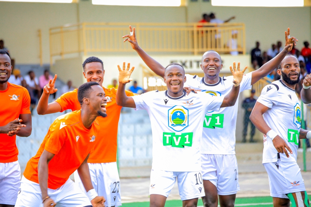 Gasogi United players celebrate a victory at Umuganda Stadium..The team need to end a three-year losing streak against APR FC in the Rwanda Premier League on Friday, December 2, at Kigali Stadium. Courtesy
