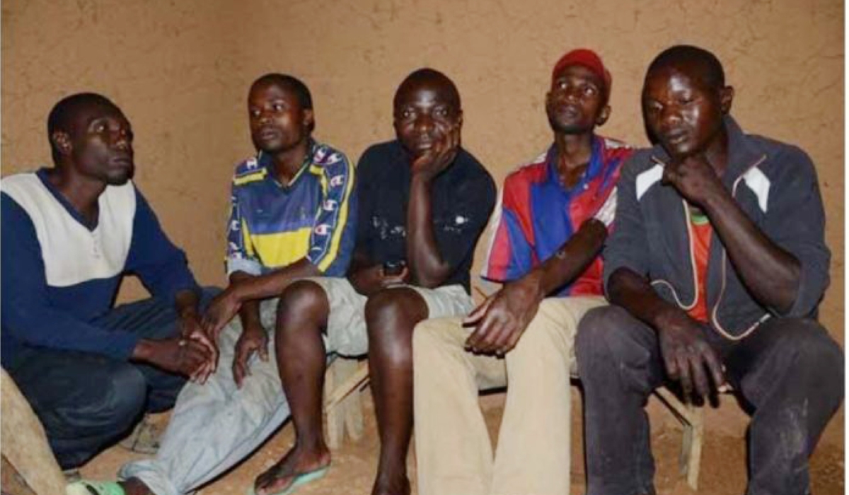 A group of men victims of gender-based violence in Mayange Sector, Bugesera District. L-R: Kamegeri Jean Baptitse, Habarurema Jean Claude,
Maniriho Joseph, Habimana Simoni, Bizimana Alphonse. Photo: Sam Ngendahimana.