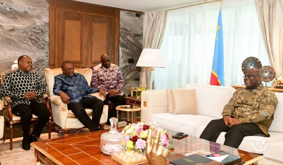 DR Congo President  Félix-Antoine Tshisekedi meets former Kenyan President Uhuru Kenyatta, who is the facilitator of the East African Community-led peace process and EAC Secretary General Peter Mathuki in Kinshasa on November 13. courtesy