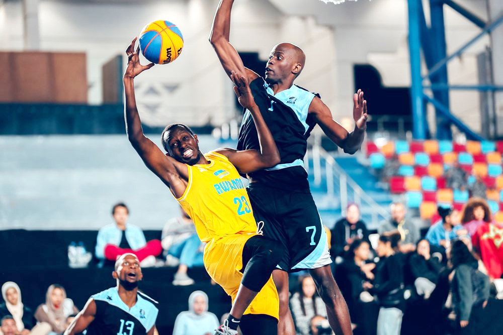 Rwanda&#039;s Havugintwari with the ball during the game against Botswana. Rwanda&#039;s men shocked 2019 winners Egypt in a nail-biter 21-19 before putting 15-7 past Botswana. Courtesy