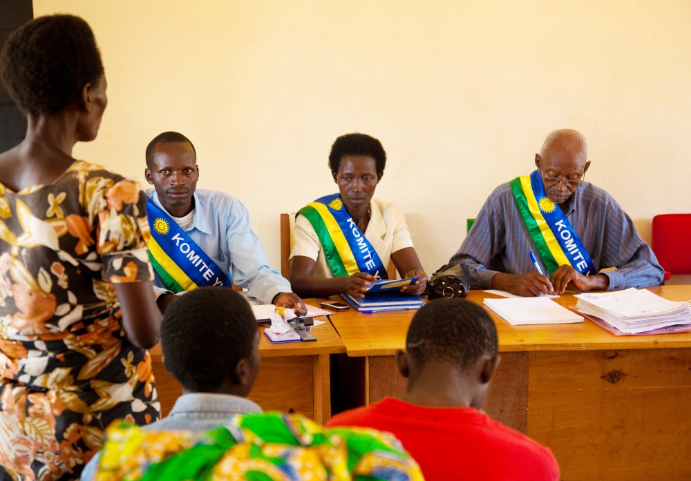 Community mediators locally referred to as &#039;Abunzi during a hearing seasion  in Kamonyi District. File