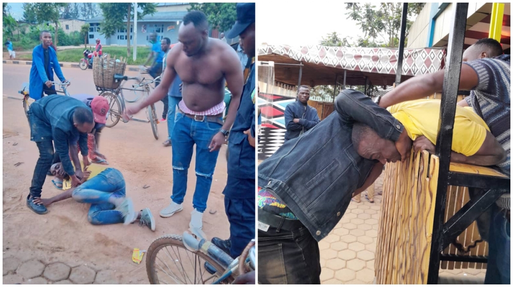 The scene of crime in the Kigali suburb of Kabuga where Emmanuel Muhizi was beaten before he died from injuries on November 28. In this photo collage, the victim can be seen being roughed up as he lay helplessly on the floor while he&#039;s being strangled by two men in another picture.