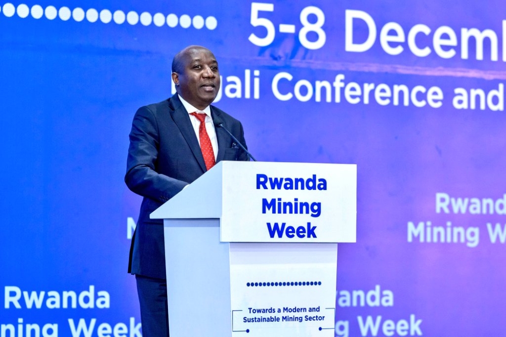 Prime Edouard  Ngirente delivers remarks during the launch of the 5th edition of Rwanda Mining Week that kicked off on December 5. Courtesy