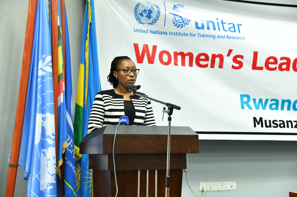 Jeannette Bayisenge, the Minister of Gender and Family Promotion  addresses attendees of a leadership course  under the United Nations Senior Women Talent Pipeline in Musanze, December 5. Courtesy