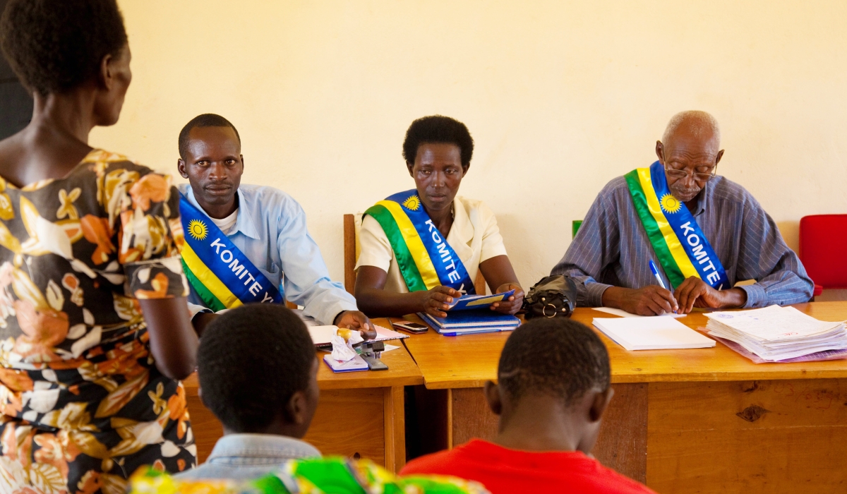 Community mediators locally referred to as &#039;Abunzi during a hearing seasion  in Kamonyi District. File