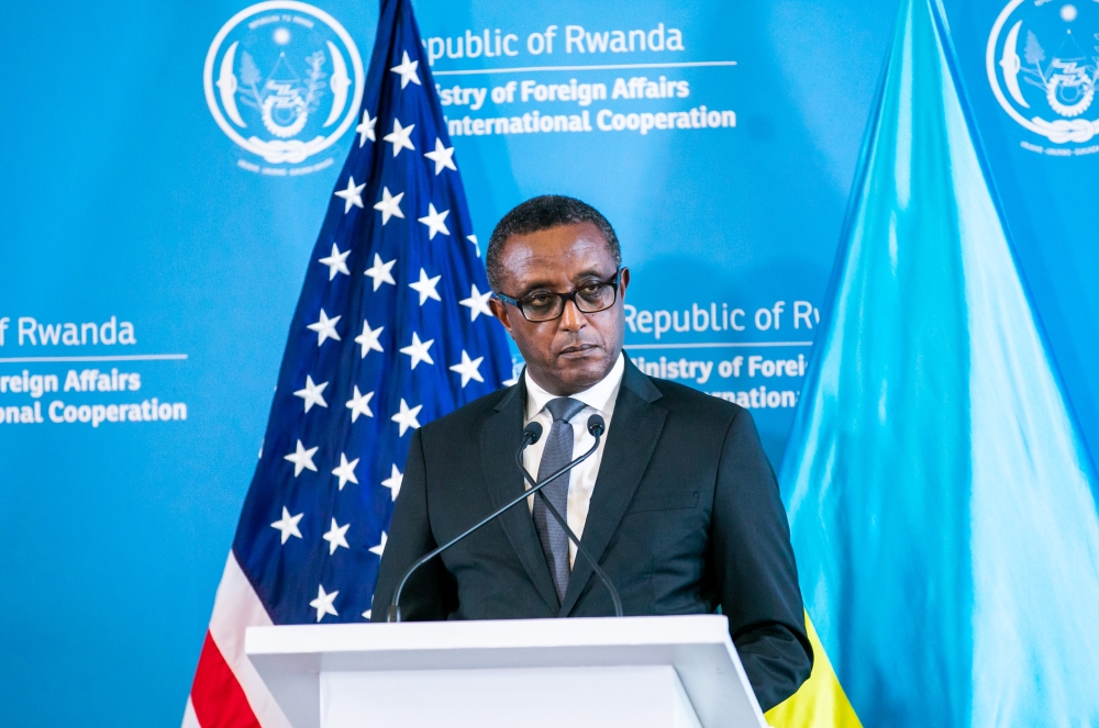 Rwanda’s Minister of foreign affairs Vincent Biruta says external interference and dictates in regional and continental efforts that serve to shield DR Congo from accountability and emboldens them to be unresponsive to commitments made through ongoing processes. Photo: Olivier Mugwiza