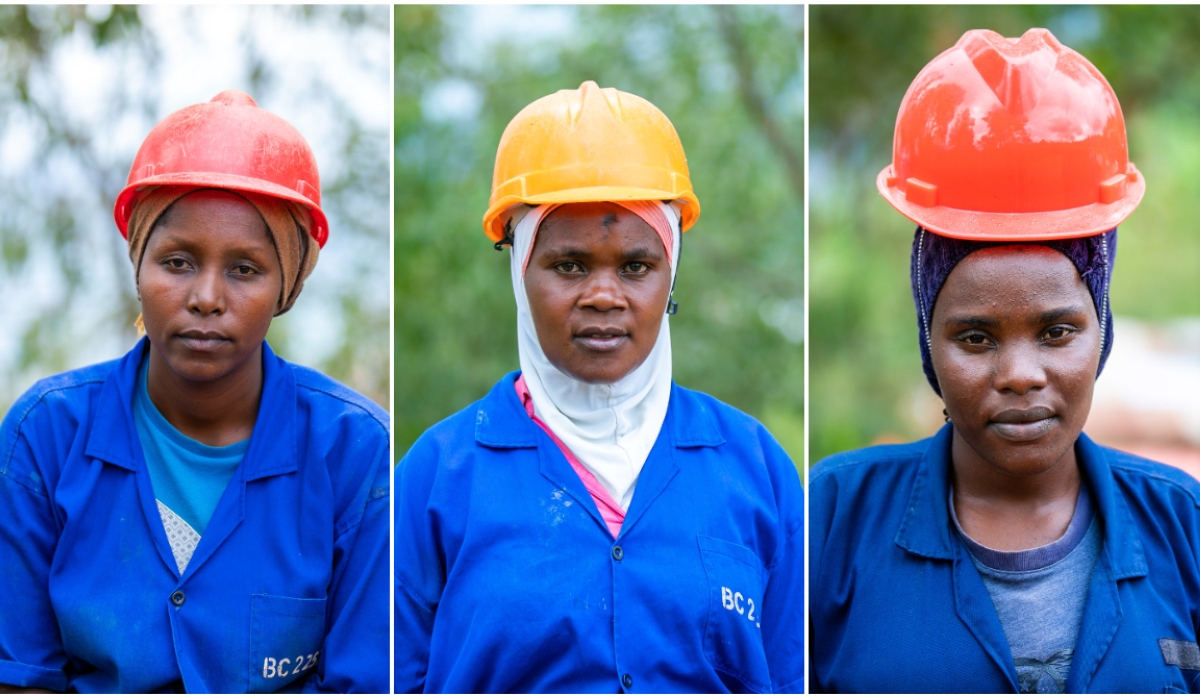 (L-R) Female mining workers,  Bernadette Nikuze, Grace Shakira Uwimana, and  Theodosie Nishimwe at a Nyarugenge -based mining site ,Photos by Olivier Mugwiza