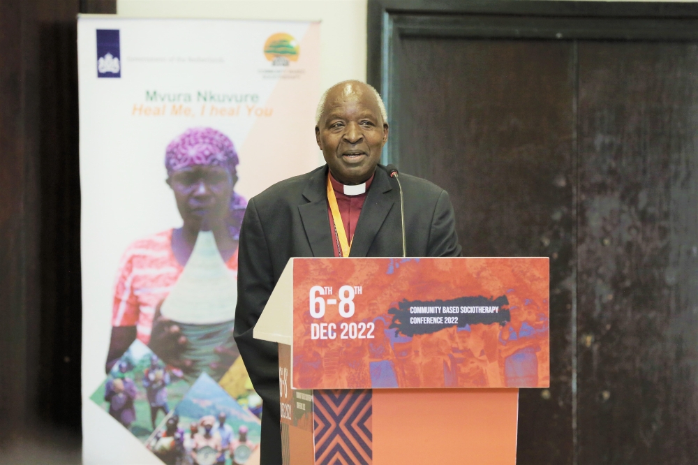 Archbishop Onesphore Rwaje, the Chairman of CBS Rwanda, delivers remarks at the ongoing Community Based Societherapy Conference in Kigali on Tuesday, December 6. Photos: Craish Bahizi.