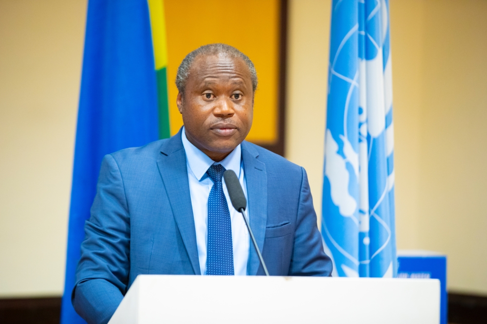 Minister of Finance and Economic Planning, Uzziel Ndagijimana addresses a joint Rwanda-UN steering committee meeting in Kigali on Thursday, December 8. Courtesy
