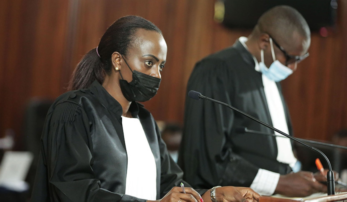 Lawyer Marie-Louise Mukashema, a senior legal aid attorney, during a hearing session in  court. Photo by Sam Ngendahimana